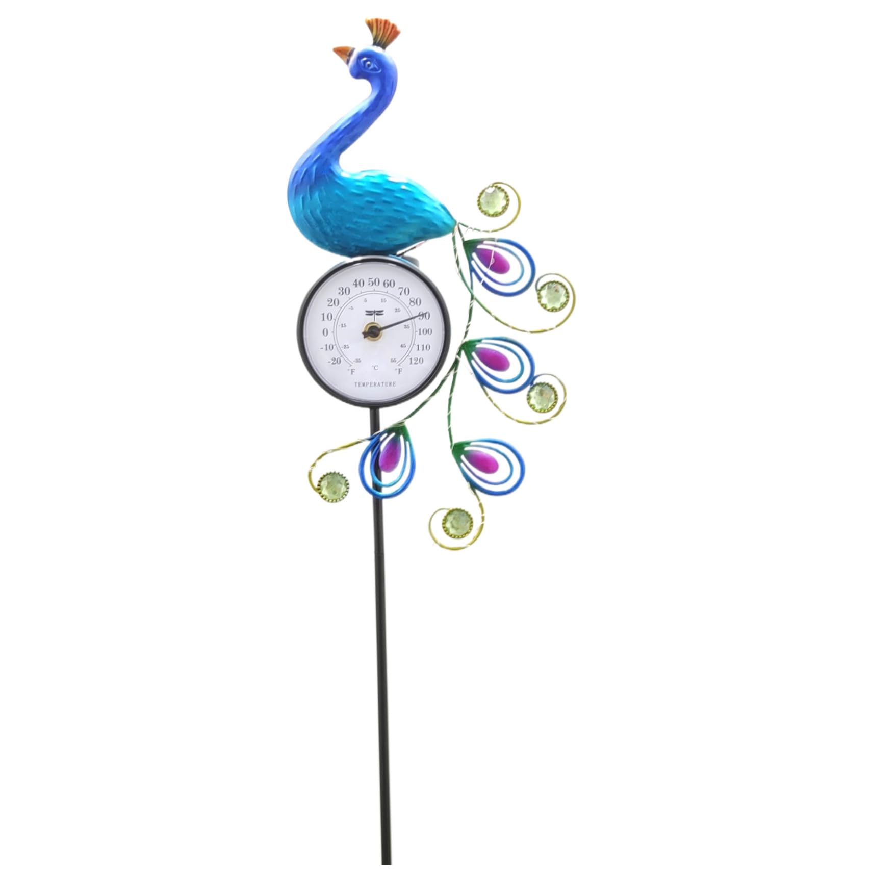 Indicatore di temperatura esterno, termometro per esterni design di pavone luci solari termometro per esterno impermeabile con decorazione per pavoni da 42 pollici per il pace per cortile esterno