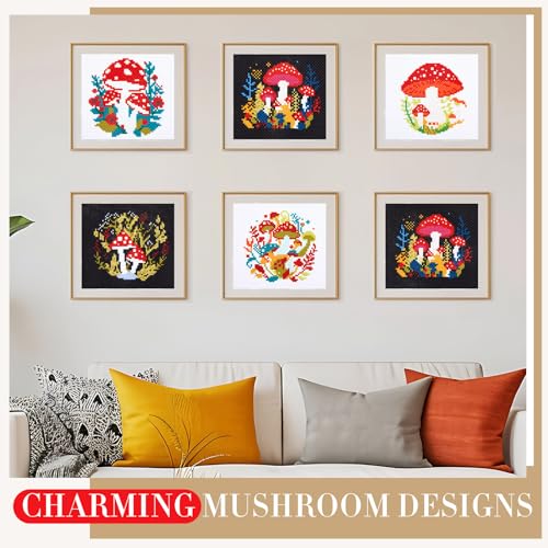 Kit de broderie au point de croix champignon Juexica complet 6 pièces