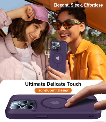 Image of BossKiss Compatible with iPhone 15 Pro Case, [Compatible with Magsafe] [Screen+Camera Protector] Magnetic Translucent Matte Women Men Girl Protective Cover for iPhone 15 Pro 6.1 inch, Deep Purple