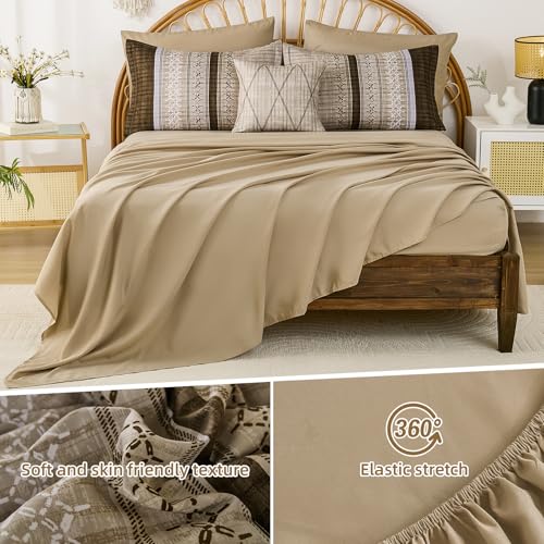 Image of Dintszyayue Brown Comforter Set Queen Size, 8 Pieces Boho Striped Bed in a Bag Soft Microfiber Bedding Set for All Season
