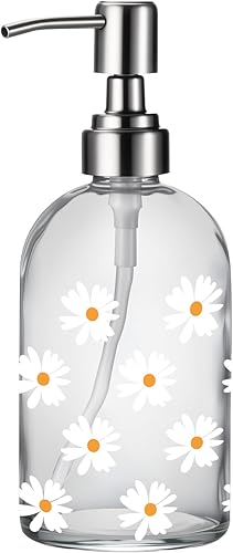 Dispensador de jabón de vidrio simple con bomba a prueba de óxido, dispensador de jabón para platos de cocina y ducha (margarita)