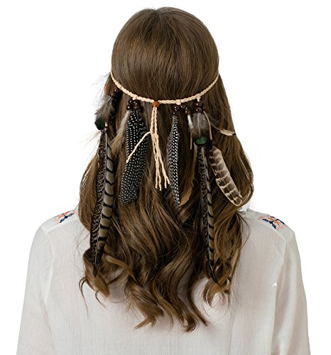 AWAYTR Feather Headband Indian Headpiece - Bohemian Tassels Girls hairband Festival Headwear For Women