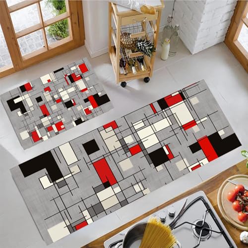 Alfombras de cocina para comedor con diseño geométrico moderno y lavable 4