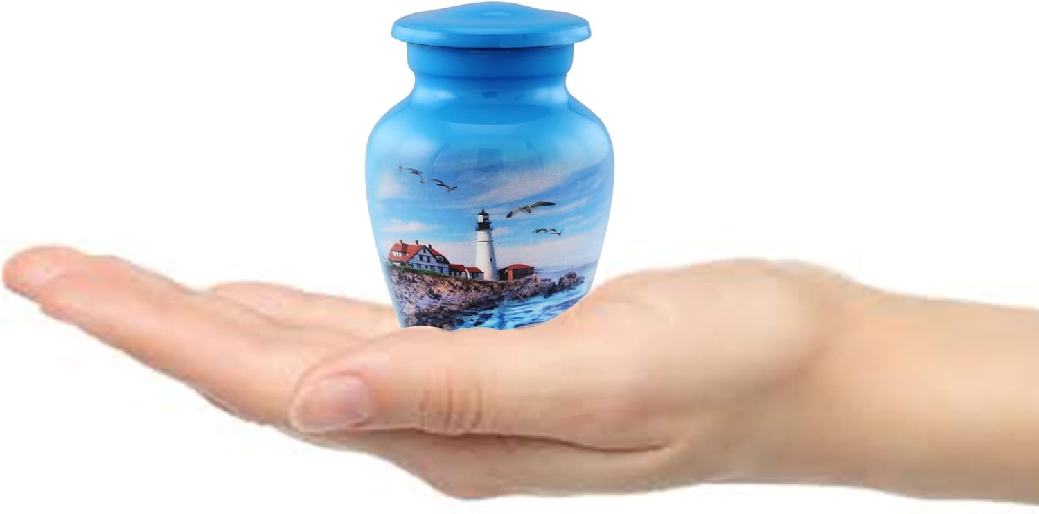 Lighthouse Keepsake Urn - Portland Lighthouse Mini Urns for Ashes - Light House Memorial Token Urn - Light House Sharing Urns for Men & Women with Premium Case, Bag & Funnel (Keepsake)
