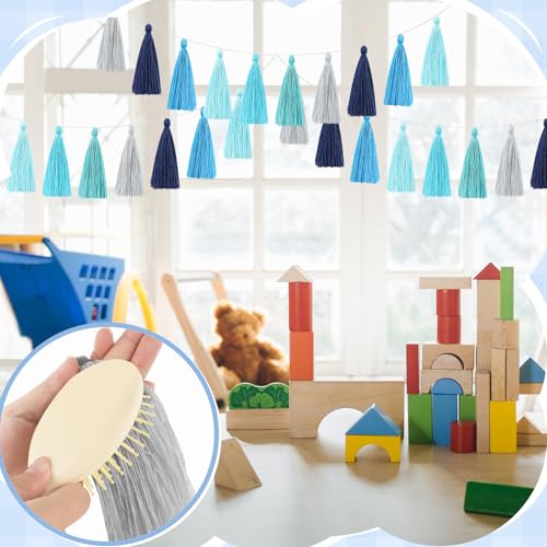 Image of WILLBOND 4 Pcs Rainbow Tassel Garland Party Decorations, Colorful Boho Wall Hanging Banner for Classroom Decor, Back to School Birthday Wedding Baby Shower Nursery Home(Blue Gray,6.3 Inch)