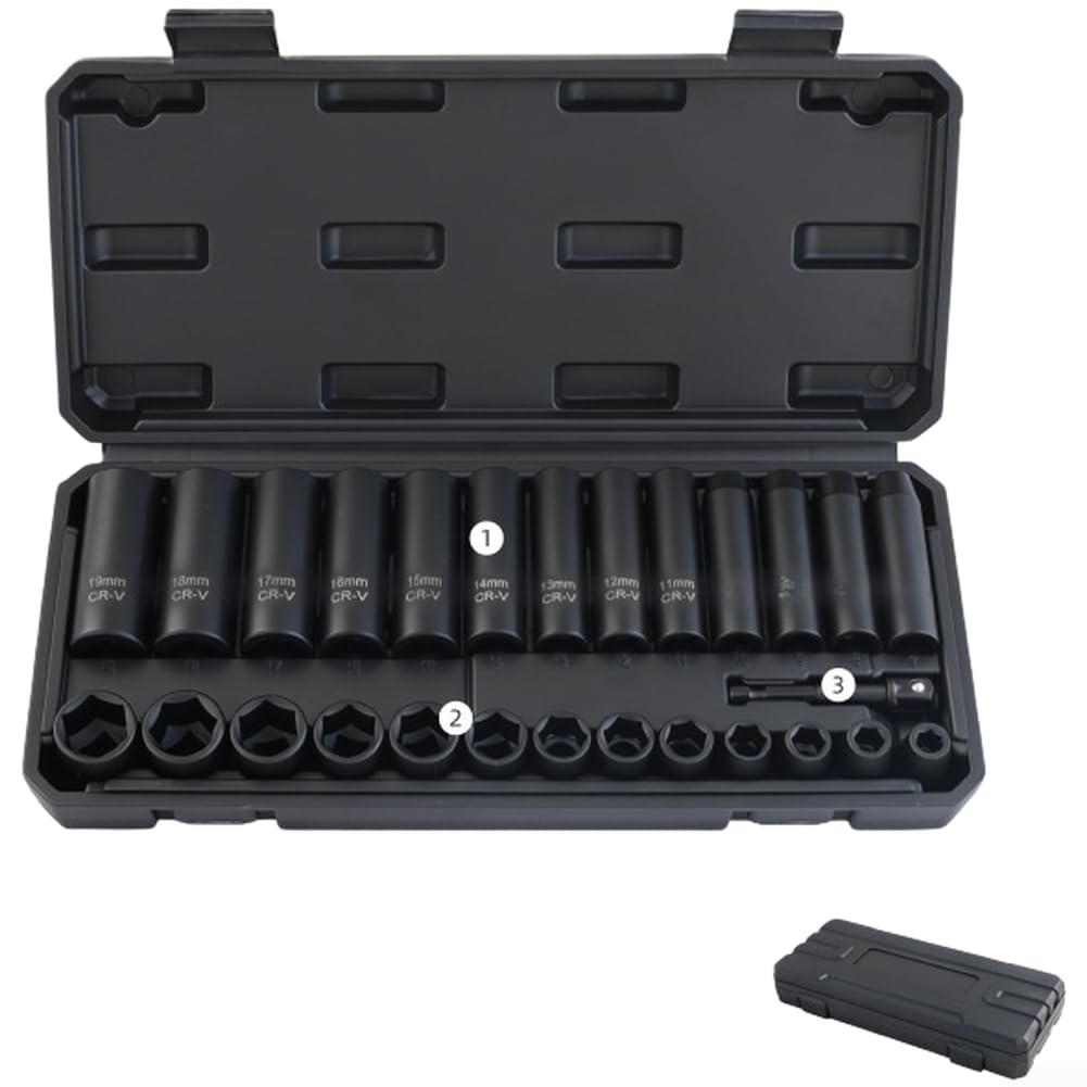 Lot de 43 clés à molette en acier chromé avec douille 3/8 - Finition phosphatée pour utilisation à l'impact - Tailles métriques SAE (43)