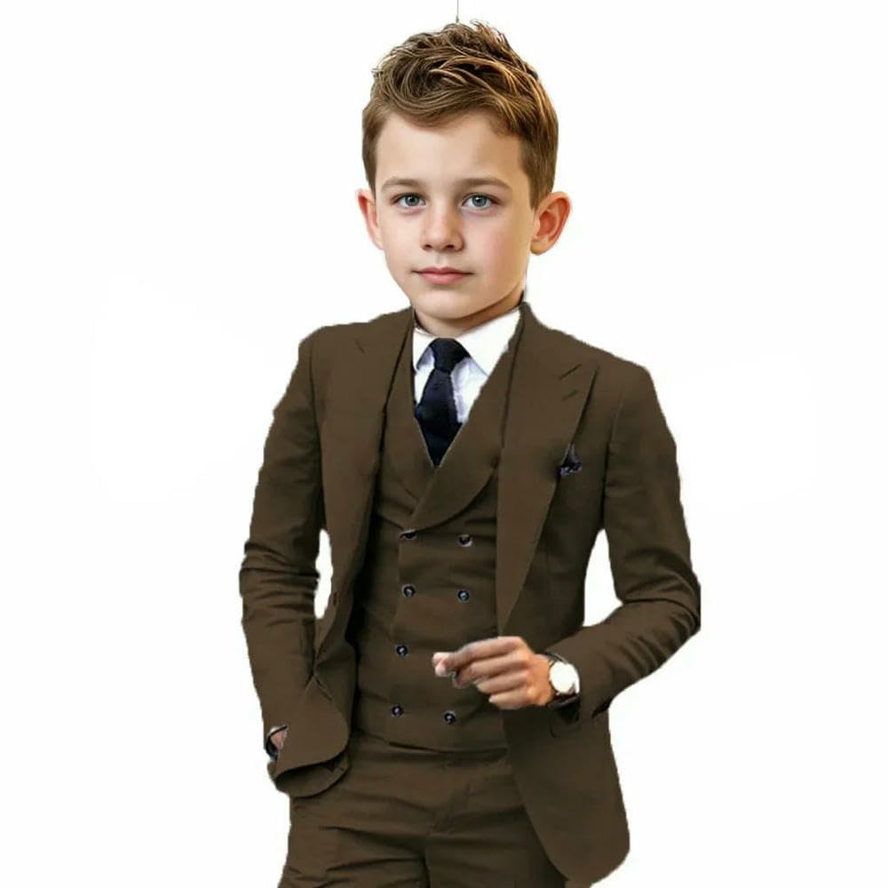 ZBDP - Set da smoking formale per ragazzi da 3 a 16 anni, 3 pezzi, vestibilità aderente, uniformi scolastiche, feste di compleanno