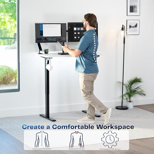 Image of VIVO Electric 43 x 24 in Standing Desk, Memory Height Adjustment, 1B Series, Holds 220 lbs, One-Piece White Top, Black Frame, DESK-KIT-1B4W