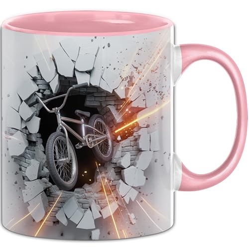 3D BMX Fahrrad Tasse Geschenk BMX Fahrrad Durchbruch Wand Spruch Geschenkidee für BMX Fahrrad Liebhaber (Rosa)