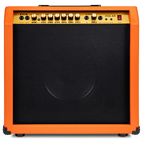 LyxPro 60 Watt Electric Guitar Amplifier | Combo Solid State Studio & Stage Amp with 10” 4-Ohm Speaker, Custom EQ Controls, Drive, Delay, ¼” Passive/Active/Mic Inputs, Aux In & Headphone Jack - Burst