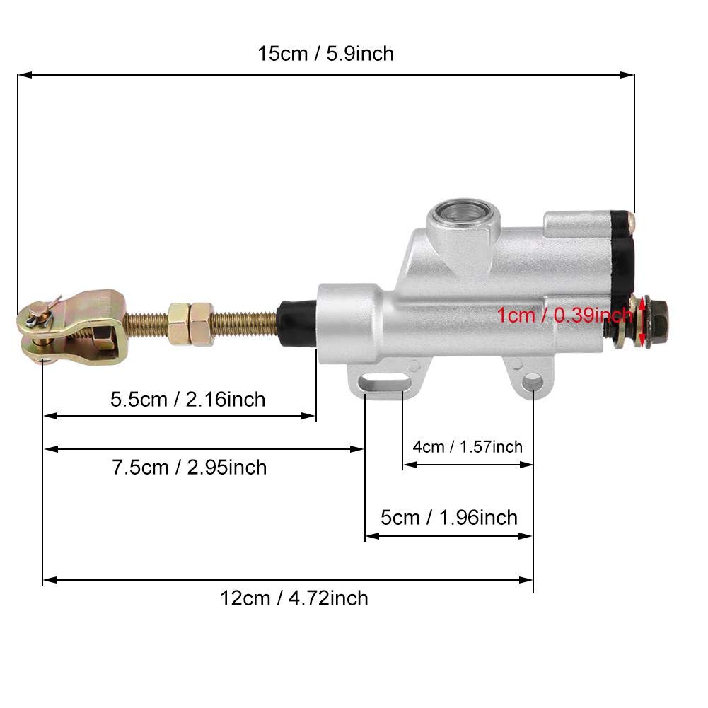 Fydun Universale Pompa Freni Posteriore Pit Bike Motocross ATV, Cilindro Principale Idraulico, Eccellenti Prestazioni di Frenata (Argento)