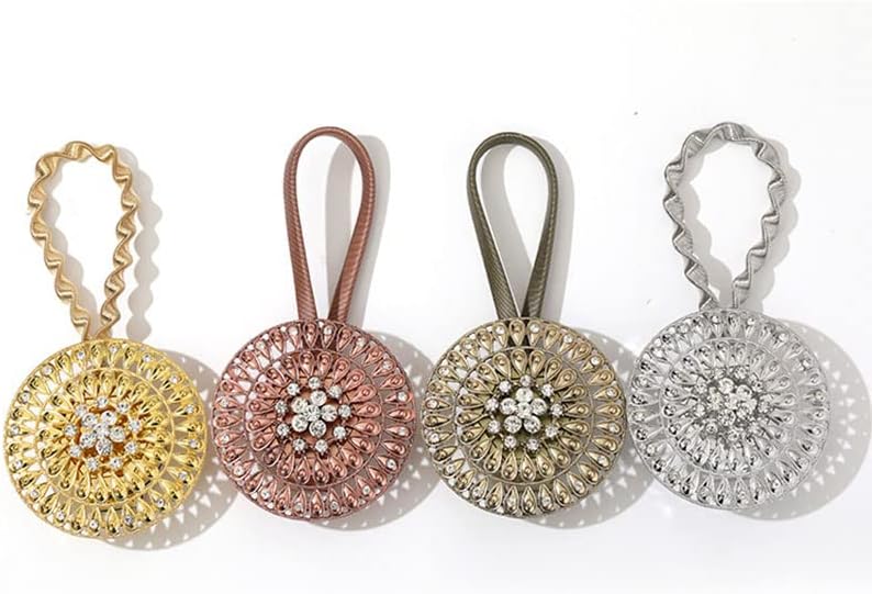 2 Piece Floral Design Magnetic Curtain Accessories Rhinestone Decorative Window Spring Tie Retractable Metal Curtain Holder (Color : Red C4, Length : A)