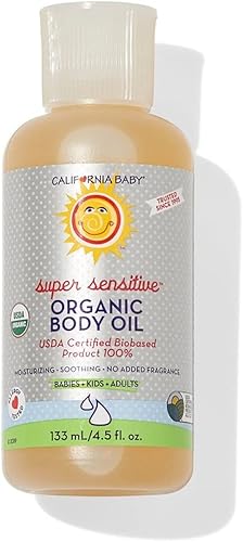 California Baby Aceite orgánico súper sensible para bebés, hidratante, aceite de masaje para bebés sin perfume para recién nacidos y adultos,