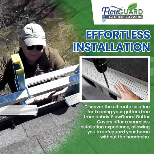 Image of FlowGuard USA Made Slip Under Shingle Professional DIY Universal 5 Inch & 6 Inch 50-Year Gutter Cover System - White - Aluminum Gutter Guards - 408 Feet - by FlexxPoint
