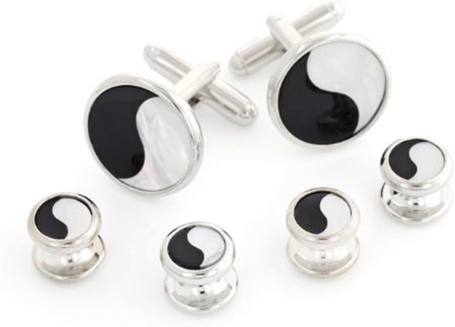 JJ Weston Mother of Pearl and Onyx Yin Yang Tuxedo Cufflinks and Shirt Studs. Made in the USA.