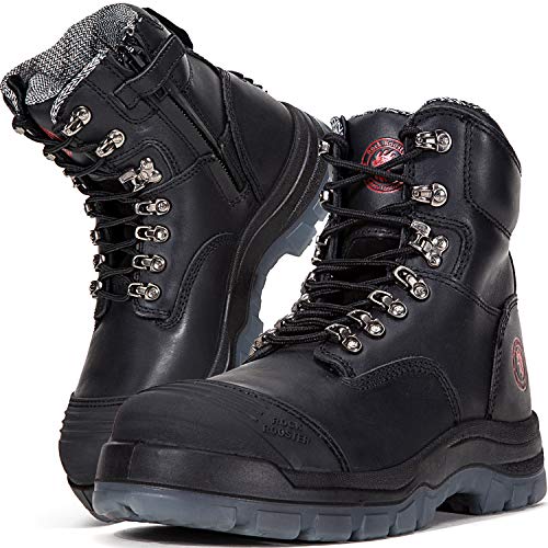 ROCKROOSTER Work Boots for Men,8 inch,Steel Toe,Side Zipper,Slip Resistant Safety Oiled Leather Shoes,Static Control,Non Slip,Breathable,Quick Dry,Anti-Fatigue(AK245Z 9.5)