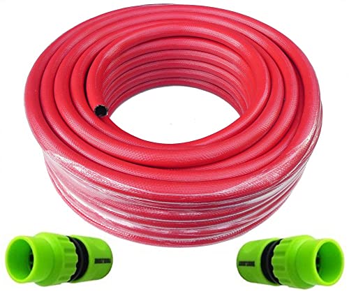 mumdadandbaby 6M Red Garden Hose Connector Set with Strain Relief Connectors and 3/4in Tap Connector - Connects Tap to Pressure Washer, Hose Reel or Nozzle