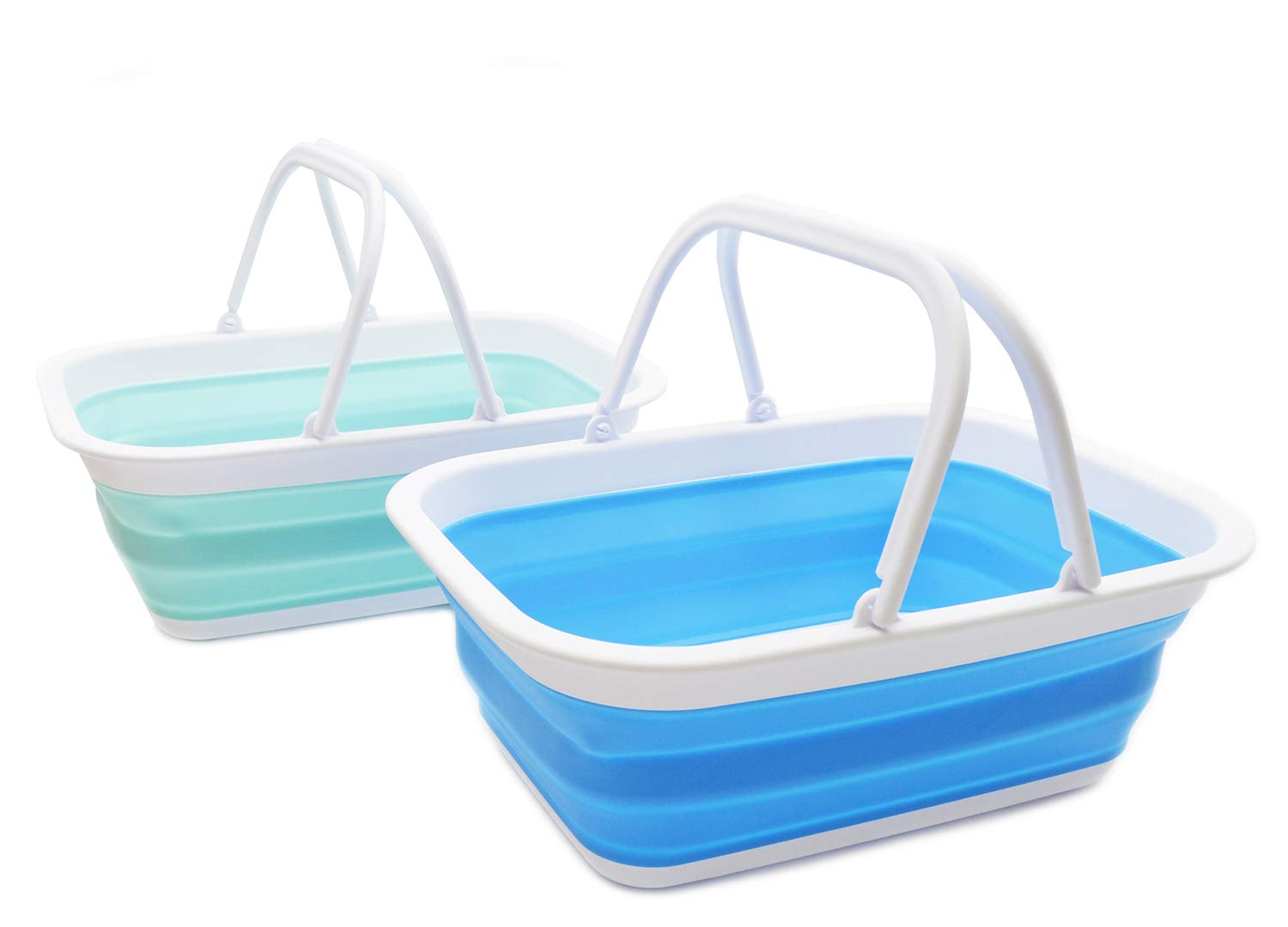 SAMMART 9.2L Collapsible Tub with Handle - Portable Outdoor Picnic Basket/Crater - Foldable Shopping Bag - Space Saving Storage Container (Lake Green + Marine Blue, 2) โ image 1