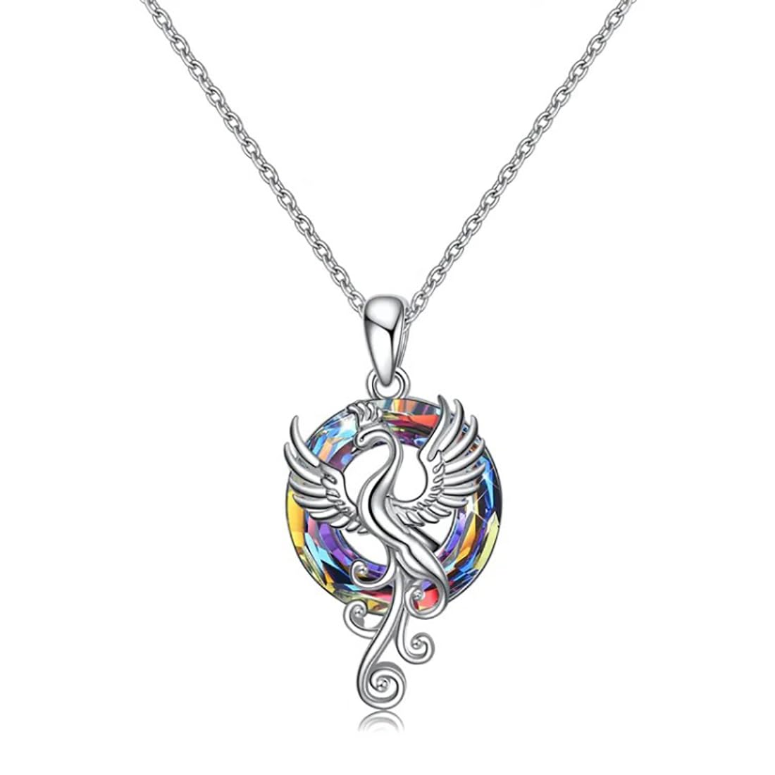 Collar De Ave Fénix Con Cristal Austriaco. Plata 925 Joyería Plateado