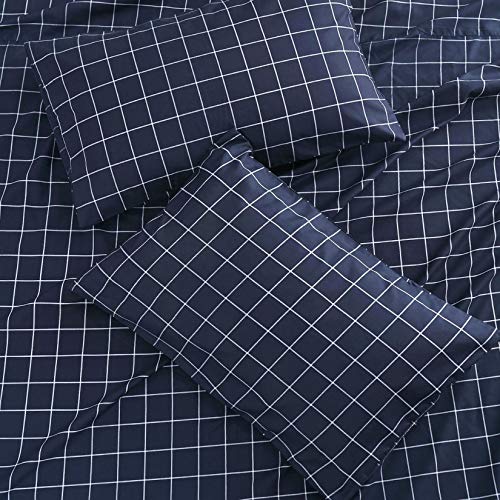 Wake In Cloud D0220-CD4-Q(M) Geometric Bed Sheets, 4-Piece Sheet Set, Checkered Grid Plaid Check Checker Masculine Aesthetic Bedding thumb #3