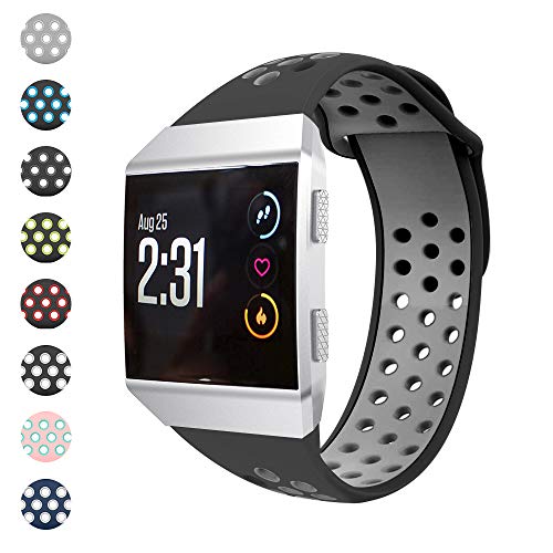 Watbro Bands Compatible with Fitbit Ionic, Two-Toned Perforated Soft Silicone Replacement Wristbands Accessory, Breathable Sport Straps for Ionic Smart Watch Large Small