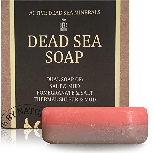 DEAD SEA Salt/Mud SOAP, Antioxidant pomegranate/salt, Thermal sulfur/mud - Dual sided bar soaps for restorative, gentle cleansing and Moisturizing, sensitive skin- therapeutic -3 PK/3.2 Ounc