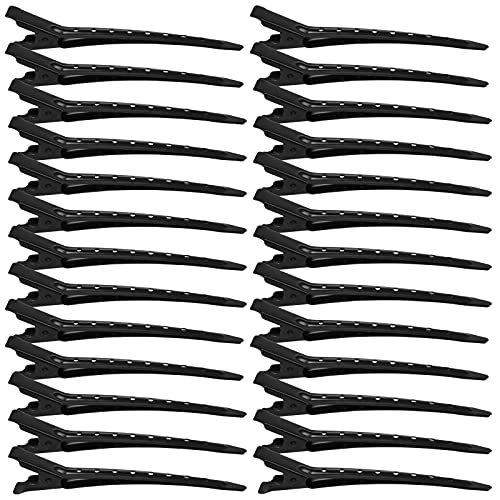 Jinlaili Anatra Bill Clips in Metallo, 26 Pezzi Clip Alligator Curl Clip, Coccodrillo Clip Sezionamento con Fori, Fermagli per Capelli in Acciaio Inossidabile per Parrucchiere Salone (Nero)