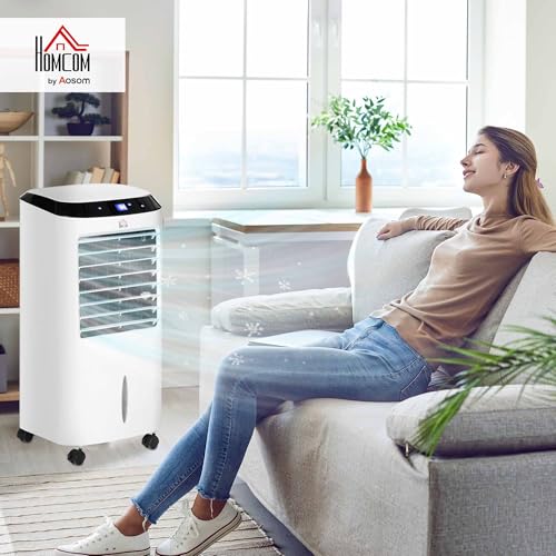 Miniatura 2 de Homcom Climatizador Evaporativo Bajo Consumo Enfriador De Aire Portátil 10l Humidificador Ventilador 60w Iones Negativos Pantalla Led Control Remoto Temporizador 3 Velocidades 38,2x31,6x76 Cm Blanco