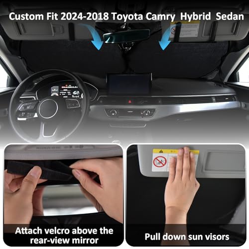 Image of INSAUTO Windshield Sun Shades Custom Fit for Toyota Camry 2007-2017 | Sunshade for Front Window Cover - Double Layer Heat Shield Sun Visor Cool Car Accessory