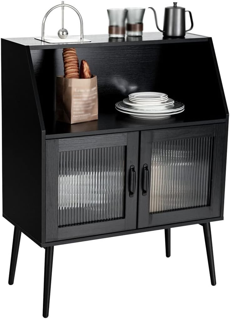 Kitchen Storage Cabinets Buffet Sideboard with Open Cubbies and 2 Glass Doors (Color : A, Size : As Shown) (A As Shown)