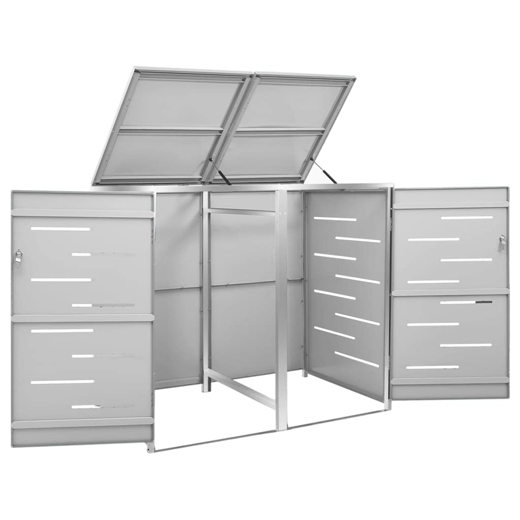 Willood Mülltonnenbox für 240L Edelstahl/Verzinkt Müllbox mit Belüftungssystem Abschließbar Gartenbox Grau 2 Tonnen