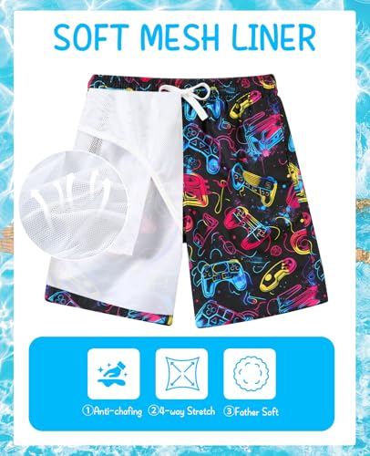 Image of uideazone Boys Teens Swim Trunks Quick Dry Waterproof Surfing Board Shorts Drawstring Elastic Waist with Mesh Lining 5-14T