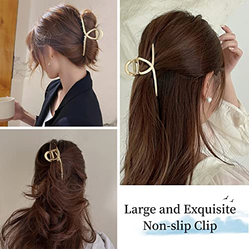 Big Hair Claw Clips Shark Hair Claw Barrette Matte Metal Hair Clamps Strong Hold Barrette Large Hair Accessories For Women And Girls 2 Pcs (Matte Gold, Rose Gold) #TOP4
