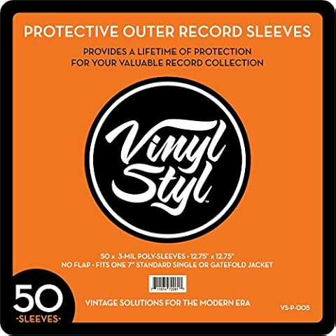 Vinyl Styl 12 Inch Vinyl Record Protective Outer Sleeves- Open Top - 50 Count (Clear) Cover