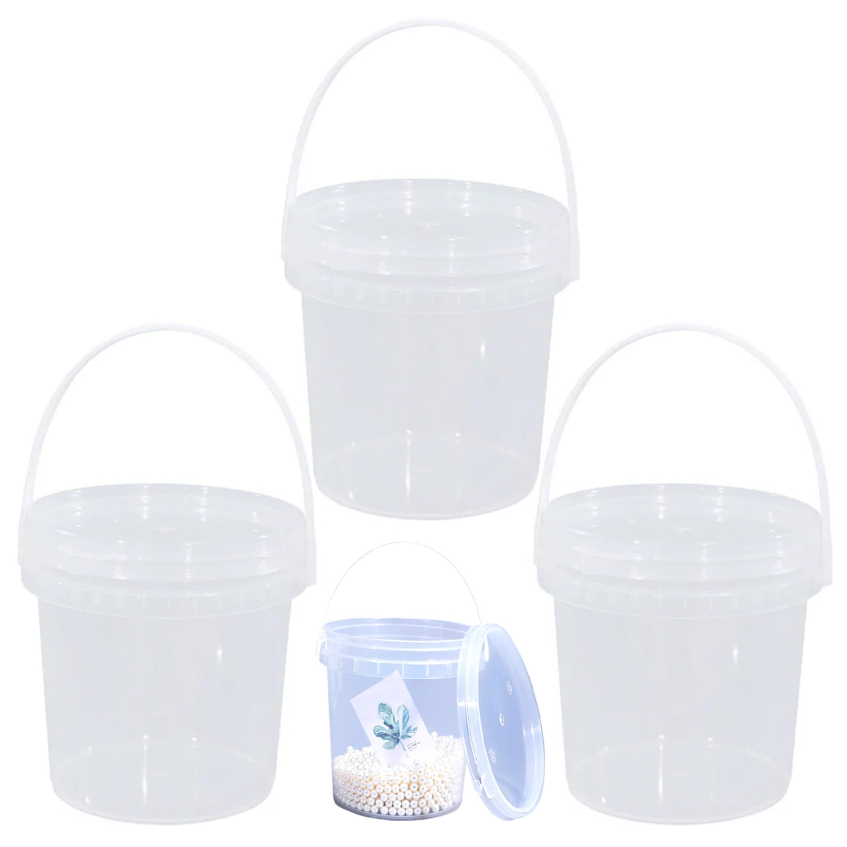 3 secchi per vernice con coperchio e manico, 2 l, trasparente, multiuso, in polipropilene, per pittura, acqua, artigianato, progetti di garage, organizzazione con coperchio gallone con