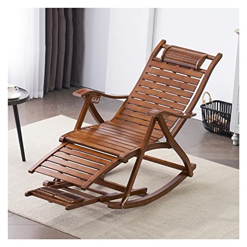Sillas de salón de patio al aire libre para todo tipo de clima, silla mecedora de marco de bambú con pedal ajustable, relleno de algodón PP asiento acolchado para porche, patio trasero, balcón,