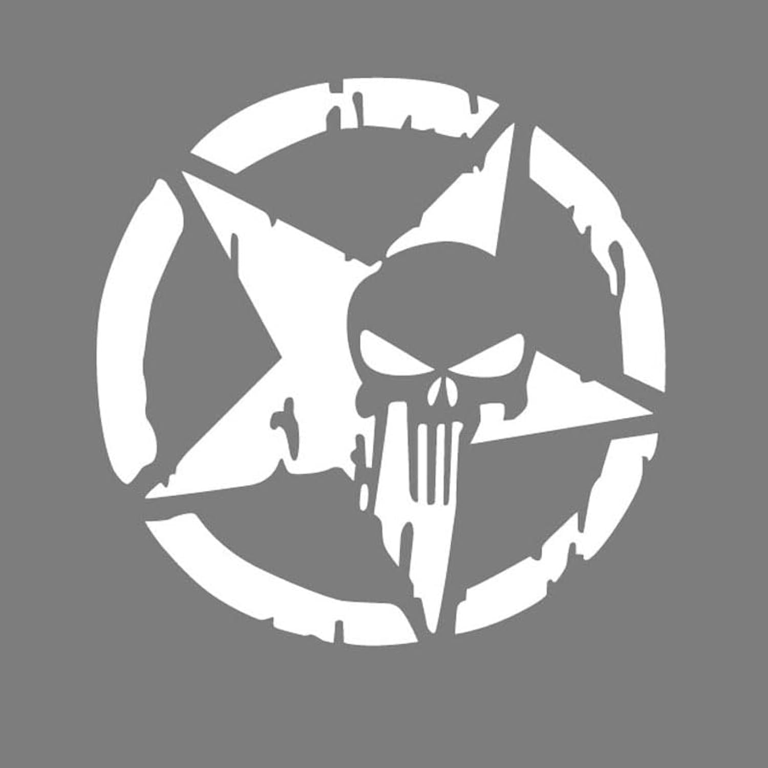 Rubik Punisher Star Skull Sticker Vinyl Decal for Car Truck SUV, Reflective Pentagram Design 13x13cm (White)