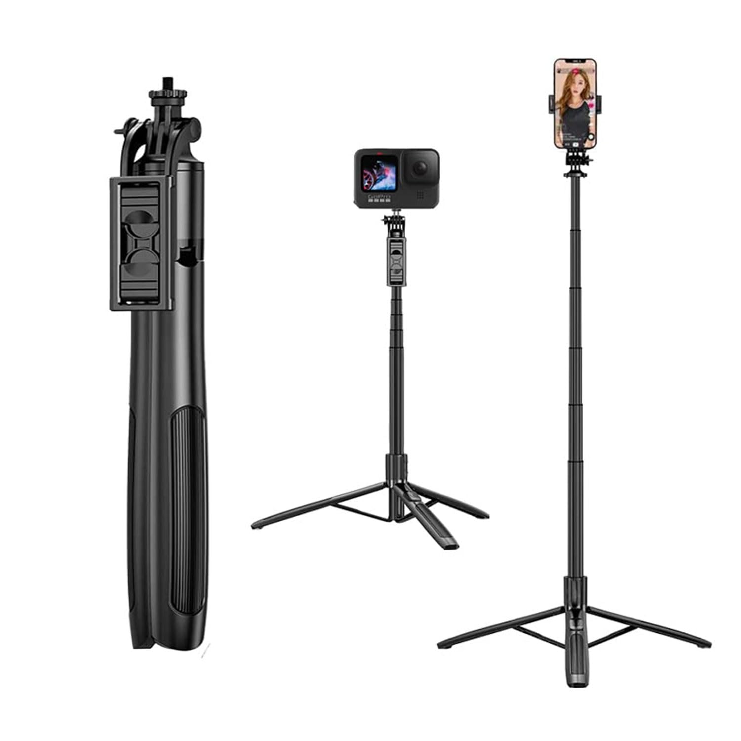 GIFTMAX Q05 Bluetooth Selfie Stick with 61-Inch (156 cm) Extendable Tripod Stand – Multi-Function Selfie Stick with Remote Shutter and Adjustable Phone Holder