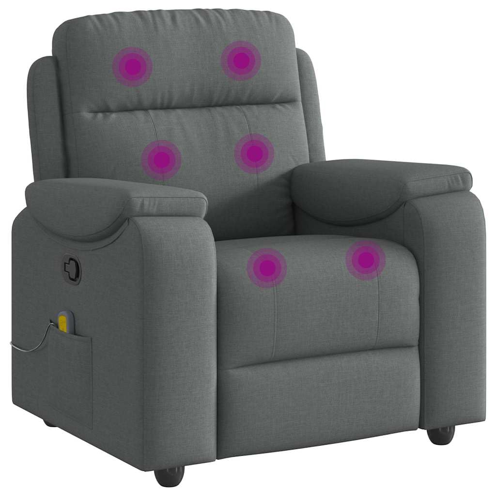 IKAYAA Sillón de Masaje Reclinable Tela, Sillón De Relax, Sillon Masaje Relax, Sillon Relax con Bolsillos Laterales Sofá Individual Sofá Relax Butaca Orejera para Salón Oficina Dormitorio Gris Oscuro