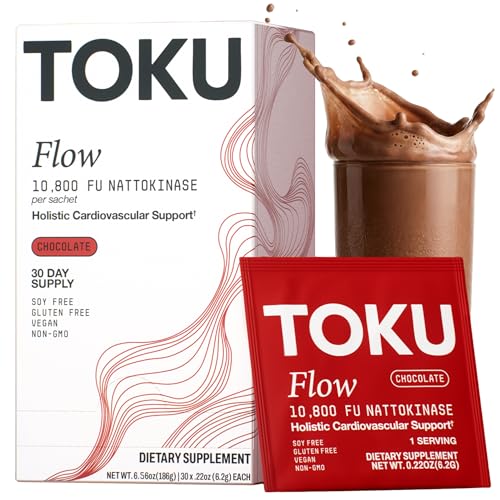 Toku Nattokinase 10 800 FU Supplement with Vitamin K2 MK7 & Oat Beta Glucan Daily Circulation Support Powder Plant-Based Drink Mix Soy-Free 30 Single-Serve Packets - Chocolate