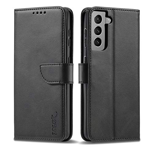 LOLFZ Wallet Case for Samsung Galaxy S21 Plus 5G Vintage Leather Book Case with Card Holder Kickstand Magnetic Closure Flip Case Cover for Galaxy S21 Plus 5G - Black