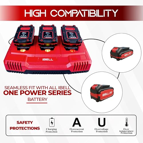 Image of iBELL One Power Series Li-Ion Tri Charger |3 Slot 21V Battery Charger with USB Port| 65W Fast Charging | 3A Output | AC 100-240V~ 50 /60Hz Input | Priority Sequential Charging.