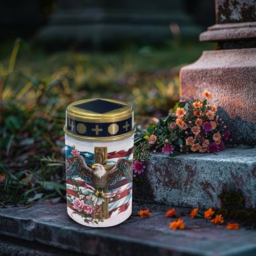 Image of Cemetery Lights for Grave,Eagle American Flag Waterproof Outdoor Solar Powered Flameless Cemetery Solar Lights Dustproof and Easy to Install