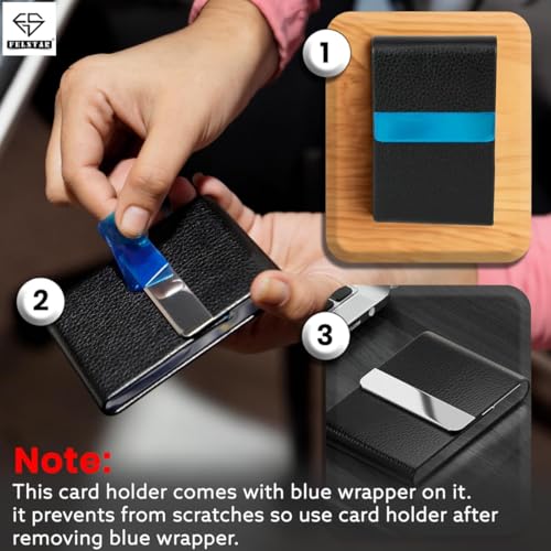 Image of FELSTAR PU Leather & Metal Unisex RFID Blocking Business Card Holder Wallet for Men & Women - 25 Card Capacity - Black