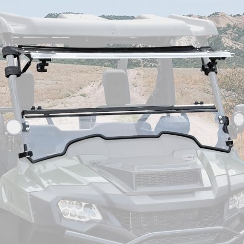 SAUTVS 3-IN-1 Flip Up Windshield Compatible with Honda Pioneer 700-2 700-4 2014-2026 Clear 1/5 Hard Coated Poly Front Flip Windscreen Front Window Accessories Can be Closed Vented or Fully Open