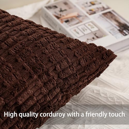 Image of Pack of 2 Corduroy Decorative Throw Pillow Covers 12x24 Inch, Dark Brown | Fall Soft Striped Pillow Covers Modern Farmhouse Home Decor Christmas Throw Pillow Covers for Sofa Living Room Couch Bed
