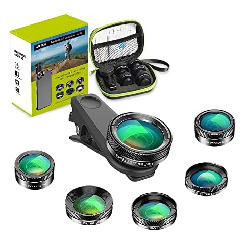 Updated Version Apexel 6 In 1 Phone Camera Lens Kit Wide Angle Lens + Macro Lens + Fisheye Lens + ND Filter+ CPL/Star Filter Clip-On Phone for iPhone 8/x 7/Plus Samsung S8 Android Smartphones Cover