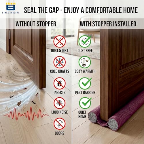 Image of Door Draft Stopper PVC Size 39Inch | Under Door Dust & Noise Blocker | Cold & Heat Insulation Strip | Door Gap Sealer for Home Doors & Windows | Easy Install | Red | Pack of 1