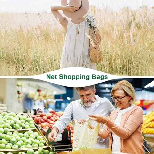 Bolsa de red de algodón reutilizable para comprar verduras frescas cómodamente 6