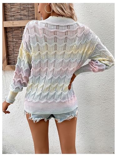 GORGLITTER Women's Colorful Sweater V Neck Long Sleeve Cute Fall Trendy 2025 Knit Pullover Top3
